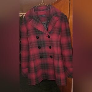 Steve Madden Button  Wool Blend Coat Pink / Black Plaid
